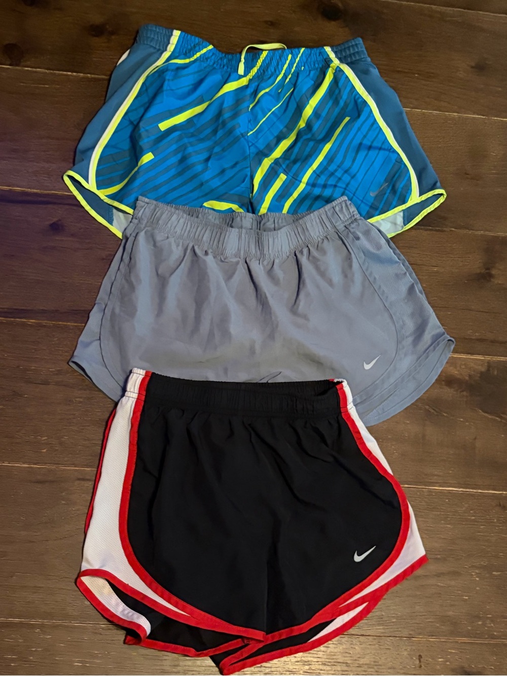 Nike Women's Athletic Shorts Trio - Blue/Neon, Gray, Black/Red